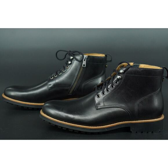 Warfield & Grand Clover Plain Toe Black Leather Ankle Boot Size 8 Men\'s Zip